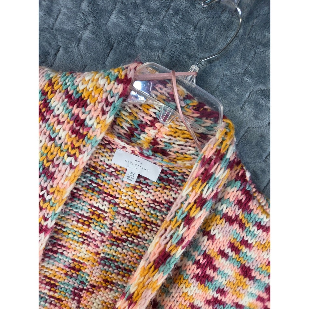 New Directions Womens 2X Multicolor Space Dye Chunky Knit Open Front Cardigan